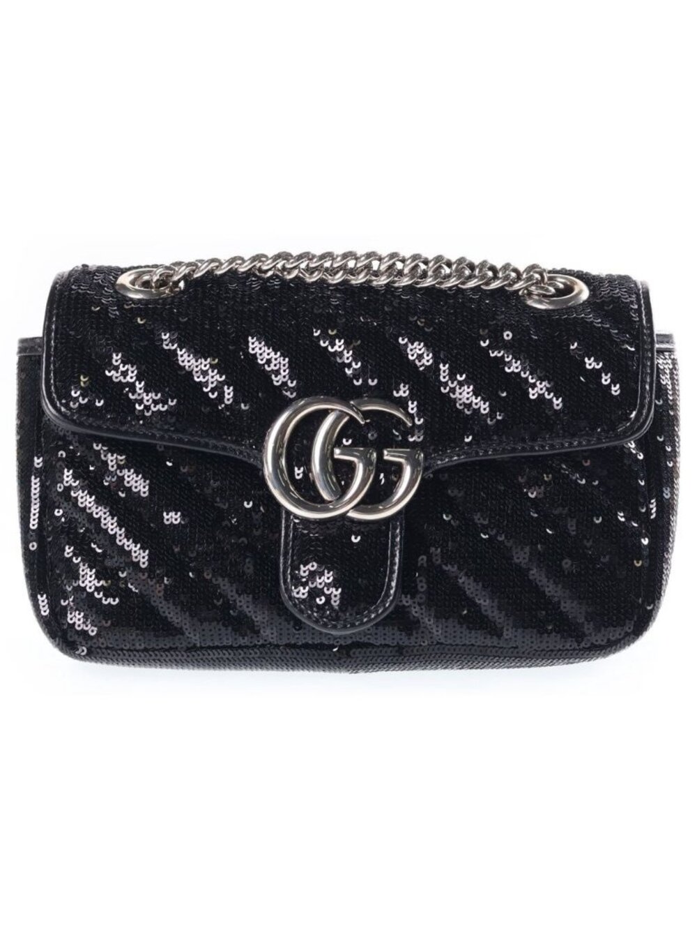 Gucci GG Marmont Chain Shoulder Bag Sequin Leather Silver